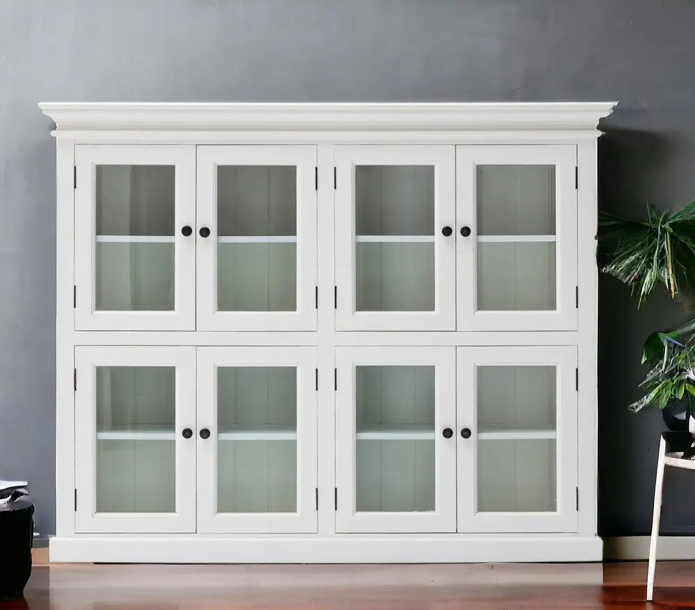 52" White Wood and Glass Two Level Storage Cabinet - NOVA HOME FURNITURE
