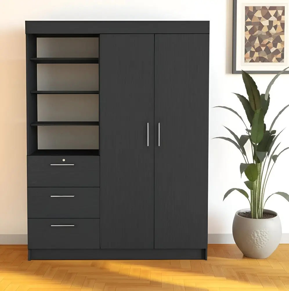 79" Black Wood Two Door Three Drawer Combo Dresser HomeRoots