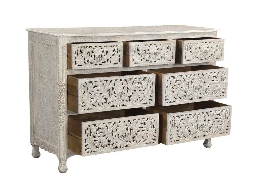 35" White Solid Wood Six Drawer Chest HomeRoots