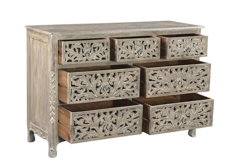 57" Gray Solid Wood Seven Drawer Dresser HomeRoots