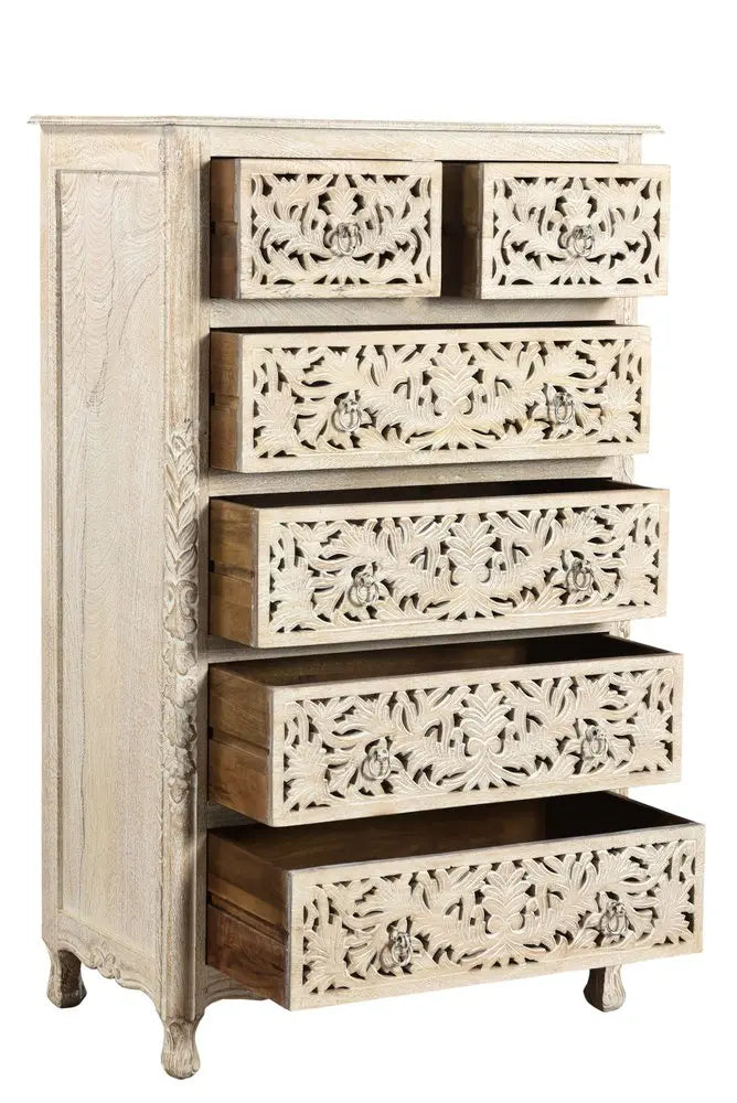 35" White Solid Wood Six Drawer Chest HomeRoots