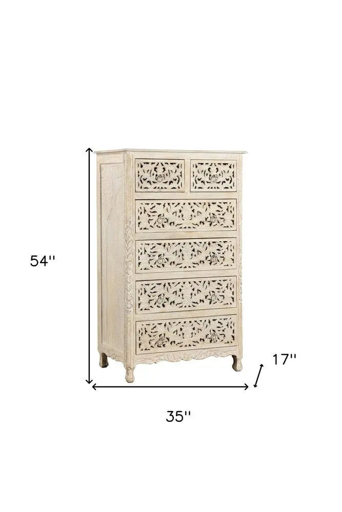 35" White Solid Wood Six Drawer Chest HomeRoots