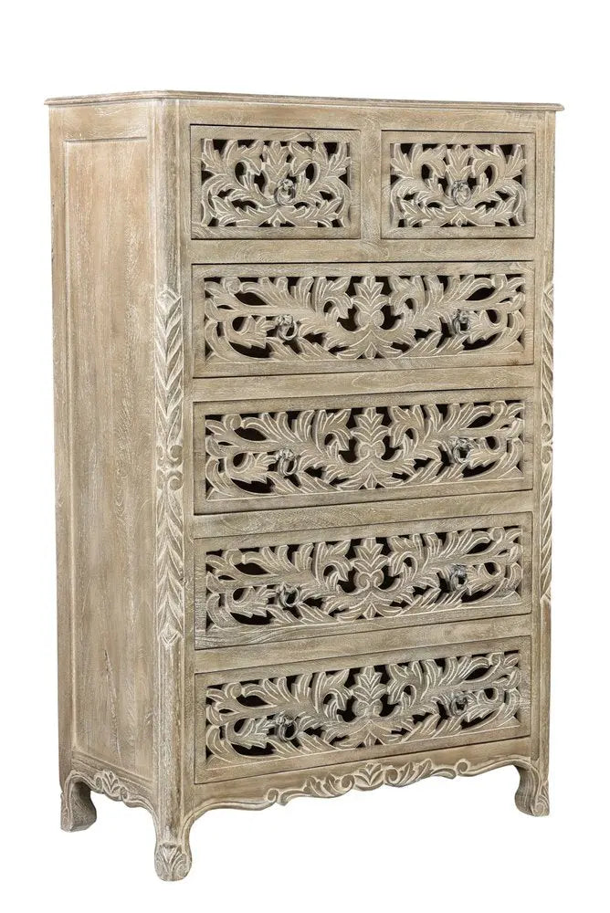 57" White Solid Wood Seven Drawer Dresser HomeRoots