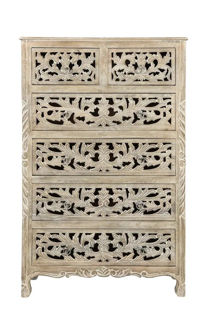 57" White Solid Wood Seven Drawer Dresser HomeRoots