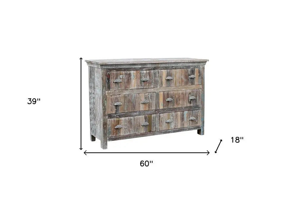 60" White Solid Wood Six Drawer Double Dresser HomeRoots