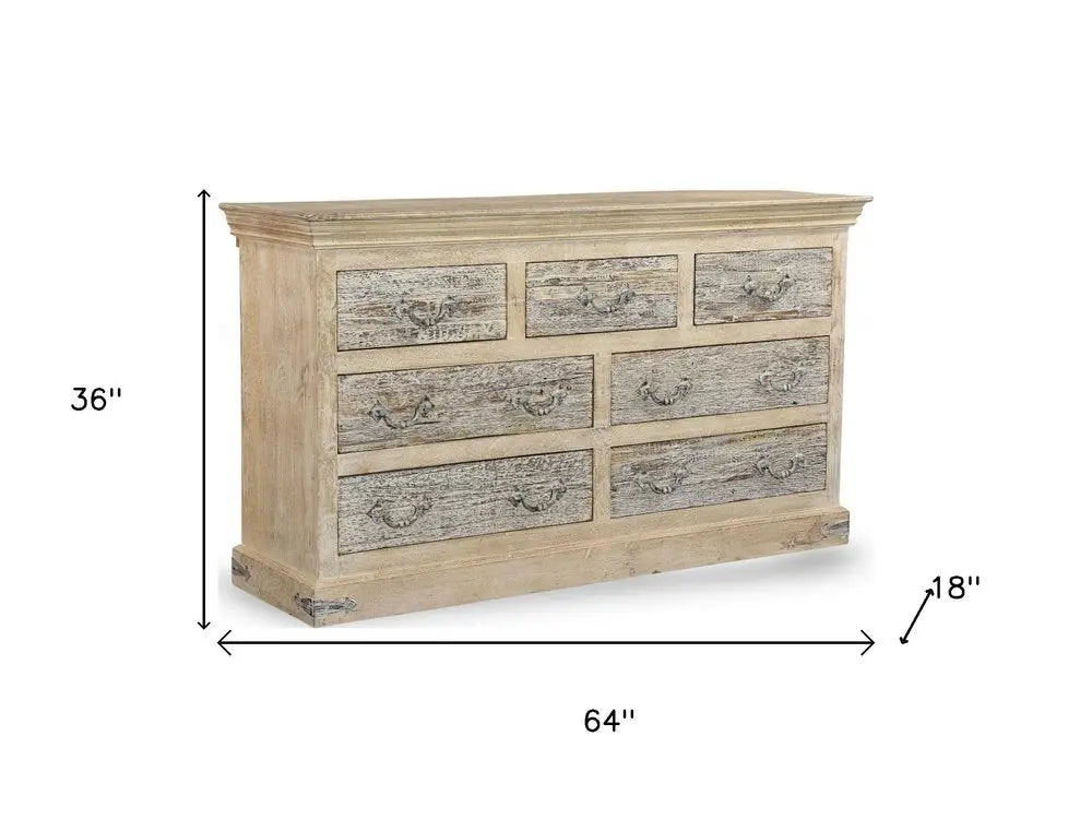 64" White Solid Wood Seven Drawer Double Dresser HomeRoots