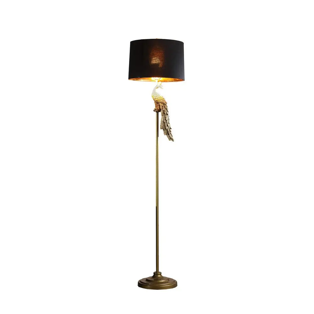 65" Gold And Black Floor Lamp With Black Fabric Drum Shade HomeRoots