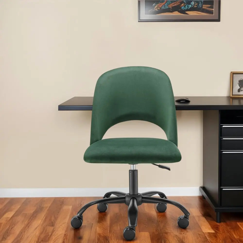Green and Black Steel and Velvet Adjustable Swivel Rolling Conference Office Chair HomeRoots
