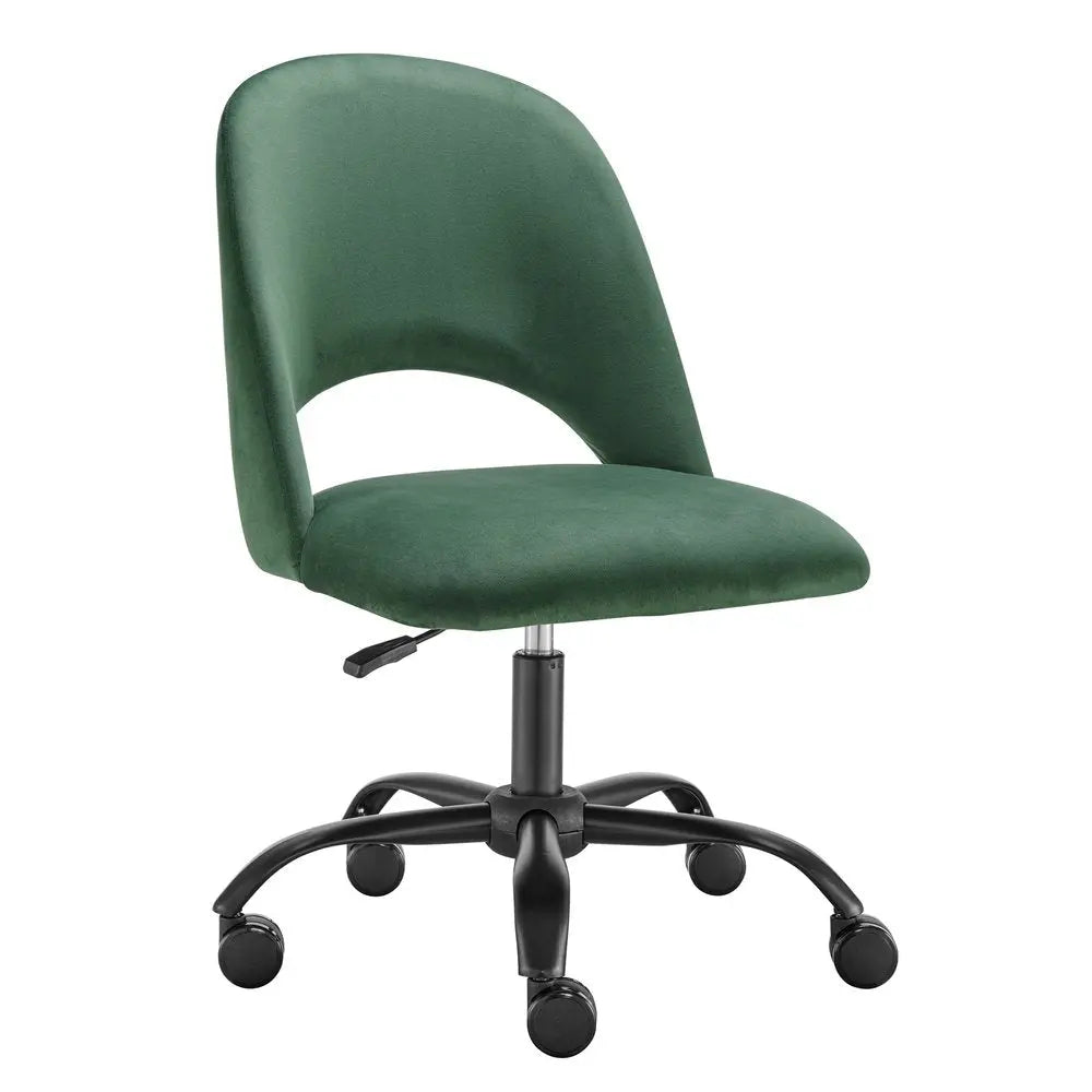 Green and Black Steel and Velvet Adjustable Swivel Rolling Conference Office Chair HomeRoots