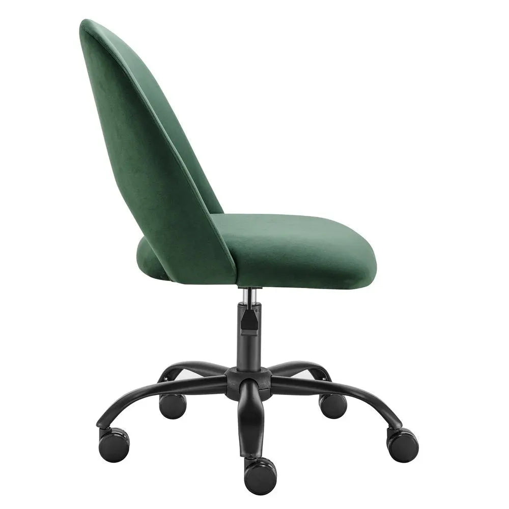Green and Black Steel and Velvet Adjustable Swivel Rolling Conference Office Chair HomeRoots