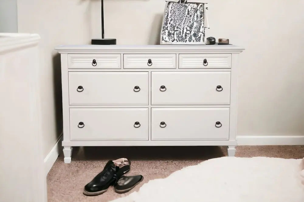 62" White Solid Wood Seven Drawer Double Dresser HomeRoots