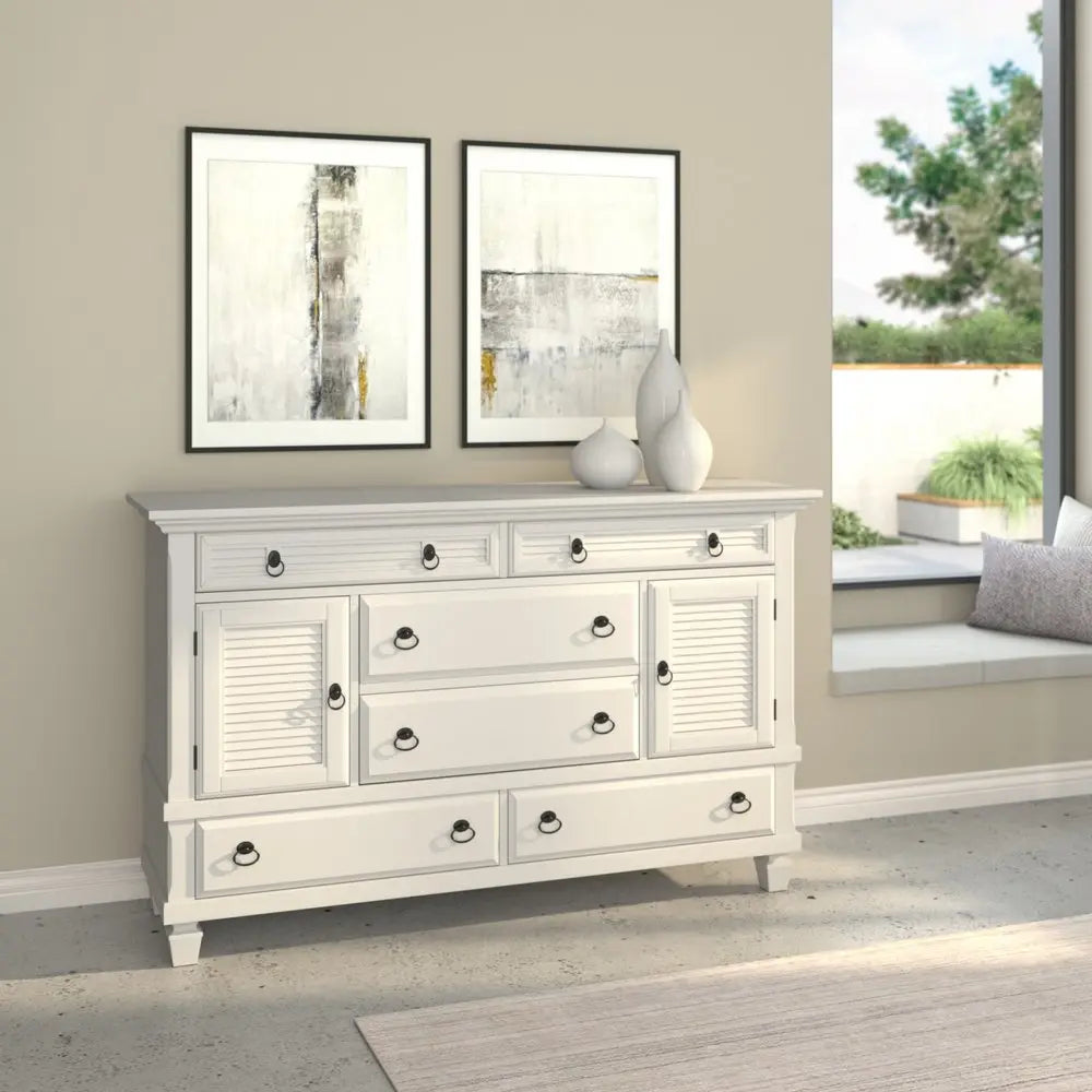 62" White Solid Wood Six Drawer Double Dresser HomeRoots