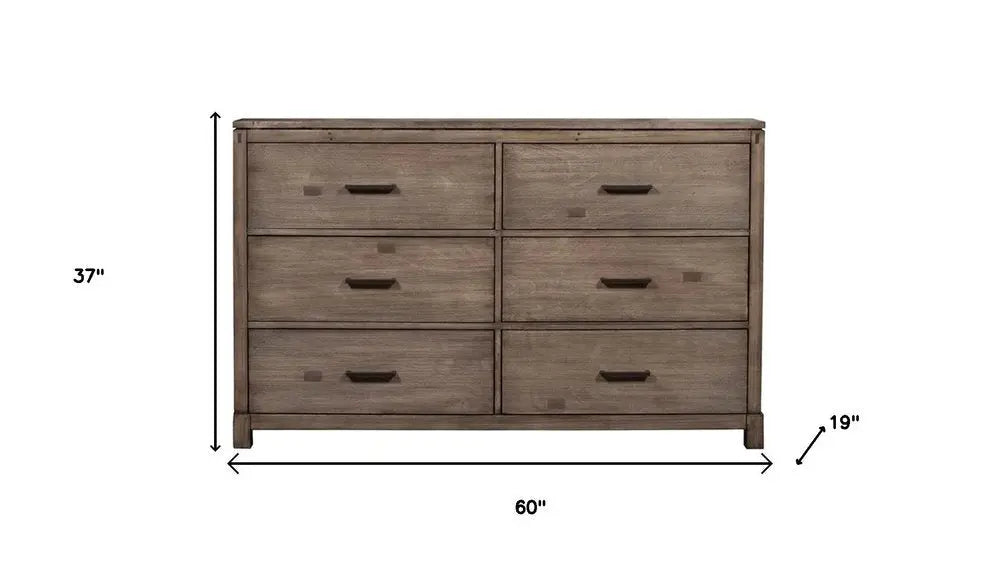 60" Gray Solid Wood Six Drawer Double Dresser HomeRoots