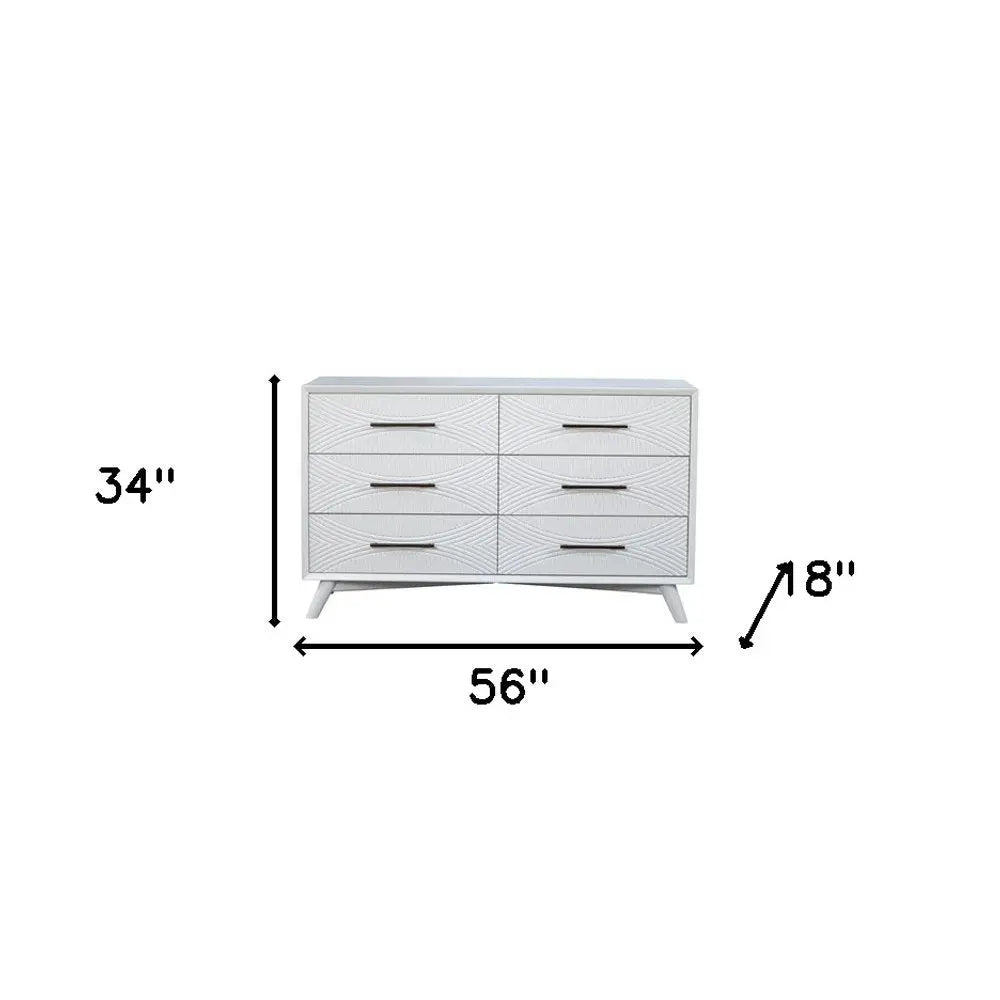 56" White Solid Wood Six Drawer Double Dresser HomeRoots