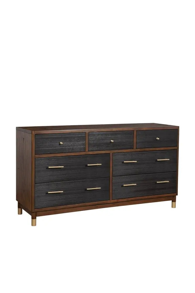 35" Brown and Black Solid Wood Seven Drawer Double Dresser HomeRoots