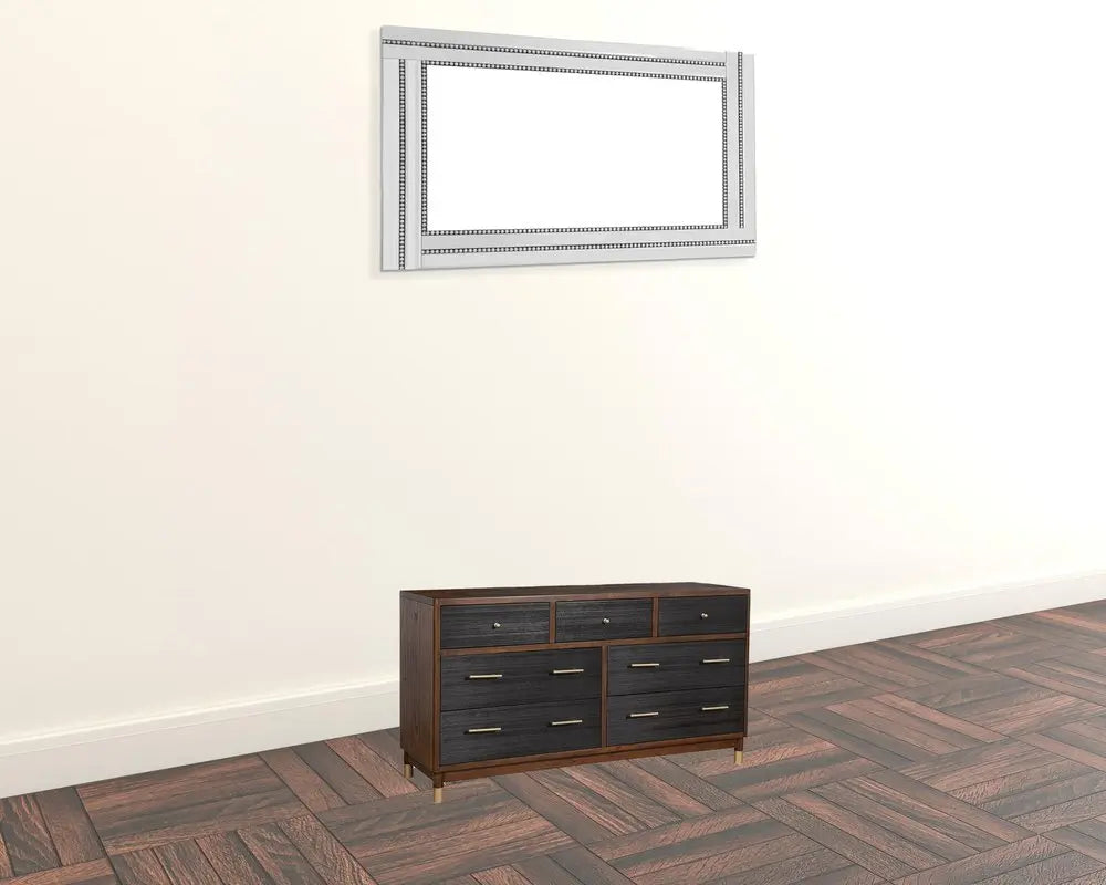 35" Brown and Black Solid Wood Seven Drawer Double Dresser HomeRoots