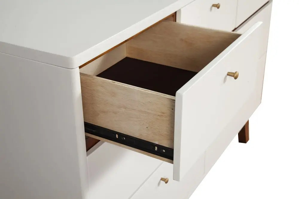 56" Brown and White Solid Wood Seven Drawer Double Dresser HomeRoots