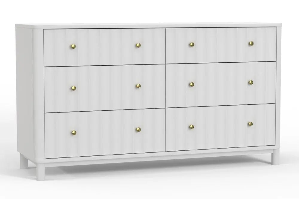 61" White Solid Wood Six Drawer Double Dresser HomeRoots