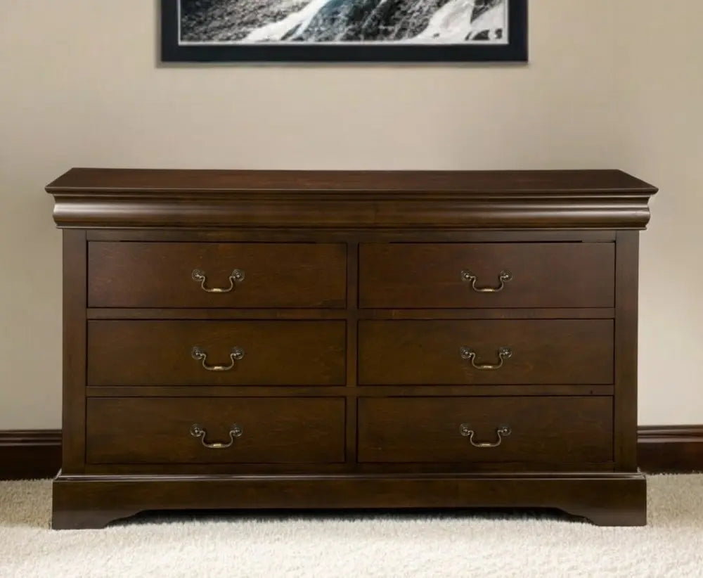 60" Brown Solid Wood Six Drawer Double Dresser HomeRoots