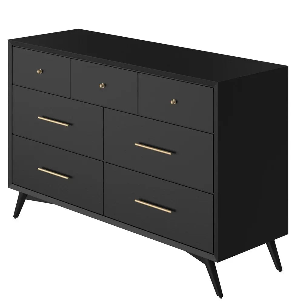 56" Black Solid Wood Seven Drawer Double Dresser HomeRoots