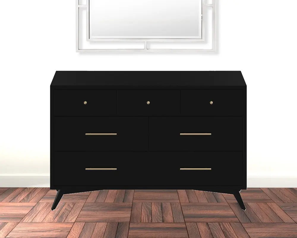 56" Black Solid Wood Seven Drawer Double Dresser HomeRoots
