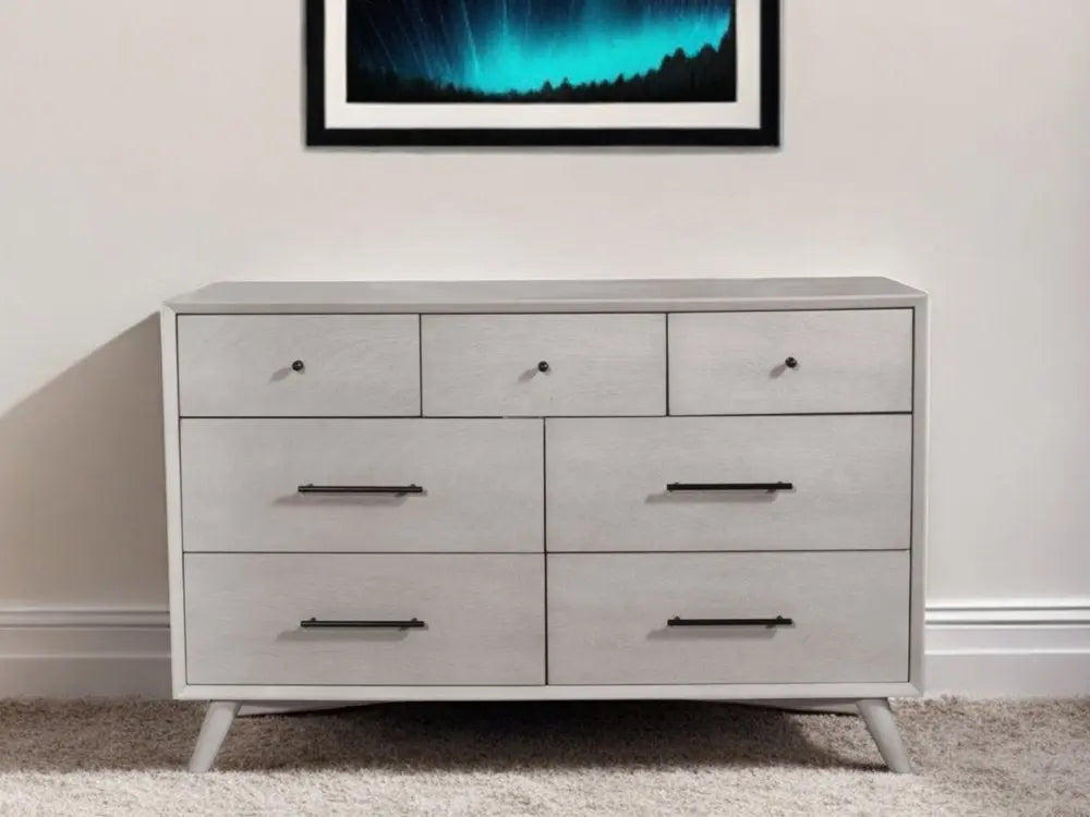 59" Gray Solid Wood Seven Drawer Double Dresser HomeRoots