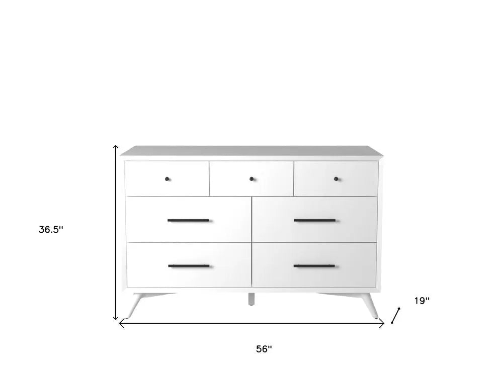 56" White Solid Wood Seven Drawer Double Dresser HomeRoots