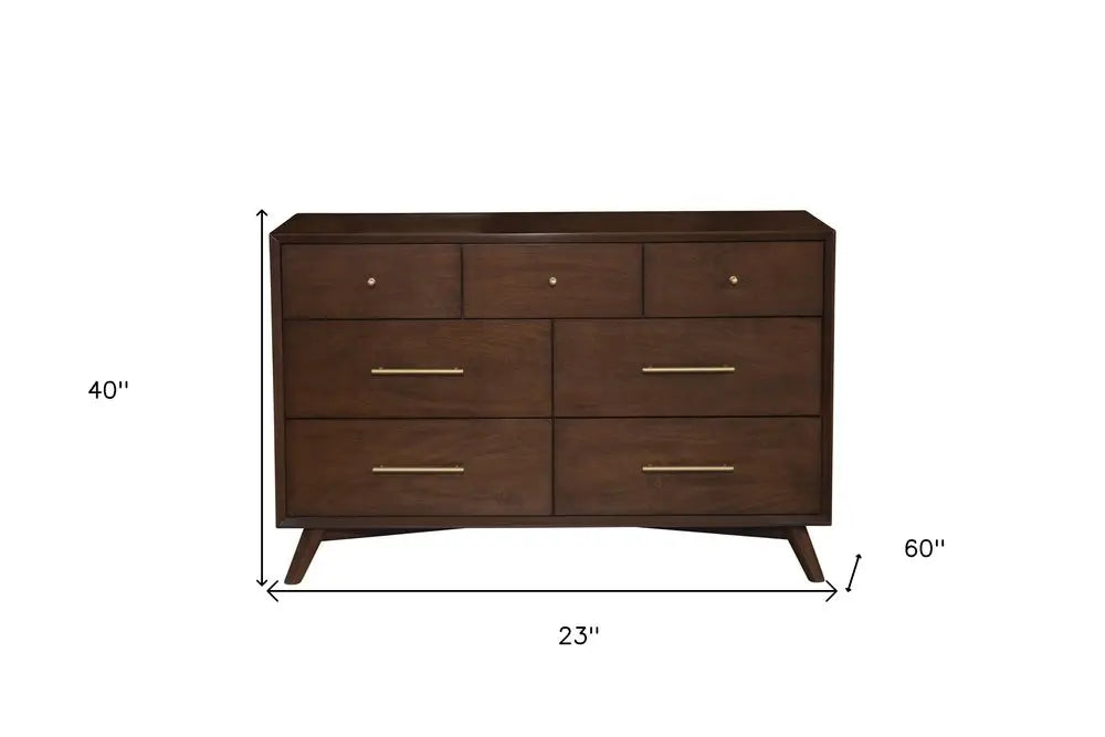 60" Walnut Solid Wood Seven Drawer Double Dresser HomeRoots