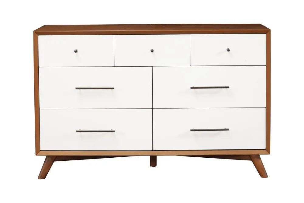 56" Brown and White Solid Wood Seven Drawer Double Dresser HomeRoots
