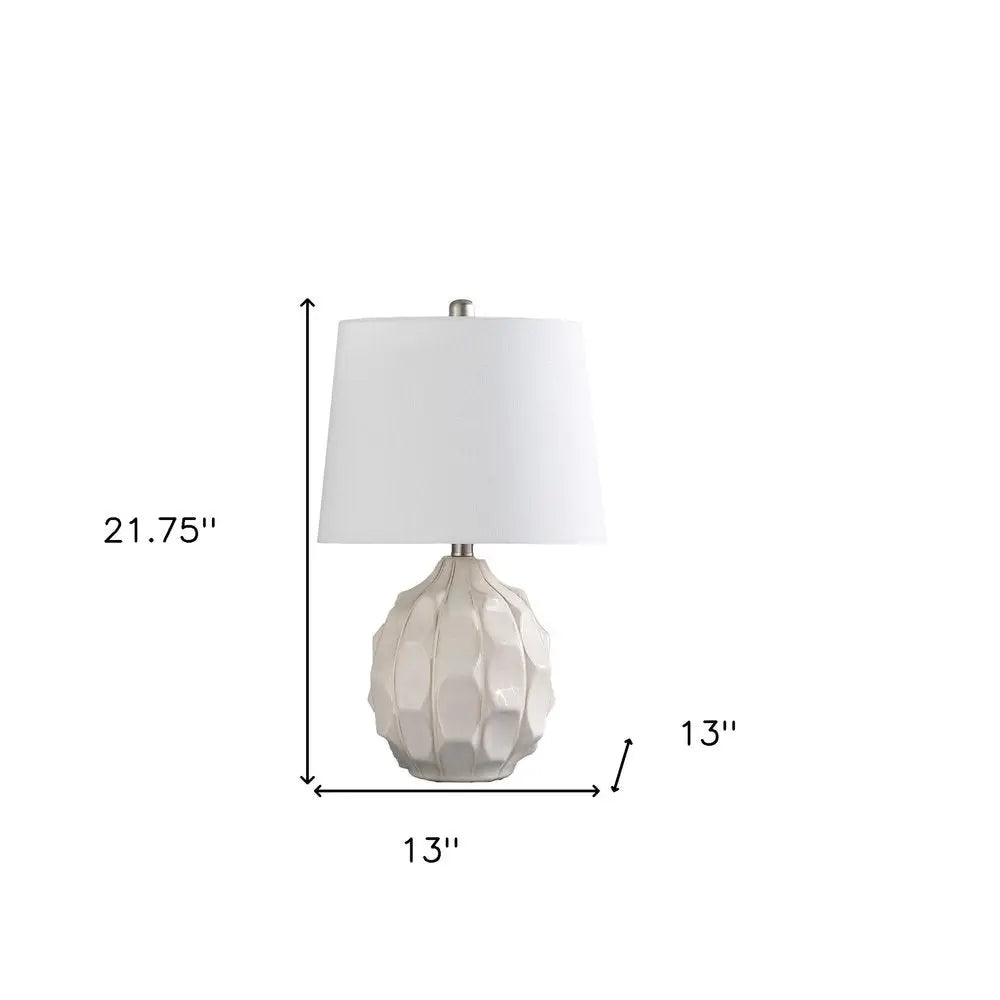 22" Cream Ceramic Faceted Table Lamp With Off White Drum Shade HomeRoots