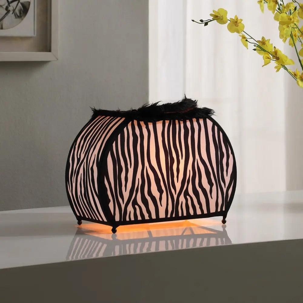 12" Black And White Funky Zebra Pattern Novelty Table Lamp HomeRoots