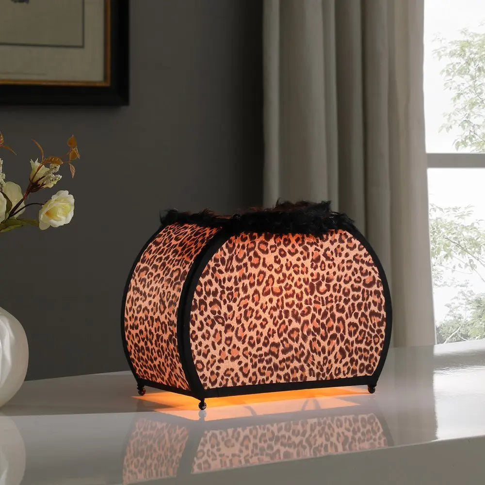12" Brown and White Funky Leopard Pattern Novelty Table Lamp HomeRoots