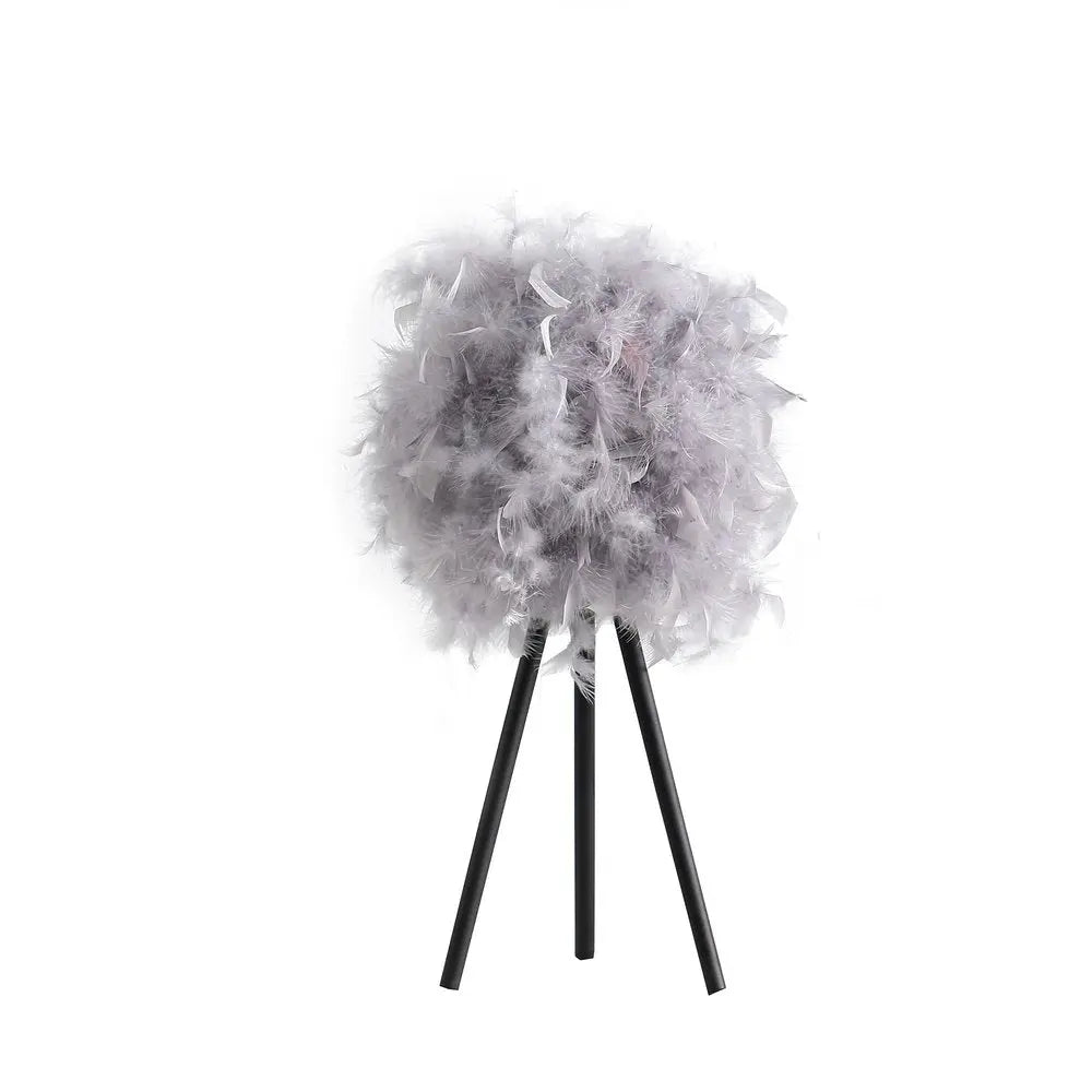 21" Soft Gray Feather Shade Modern Tripod Metal Table Lamp HomeRoots