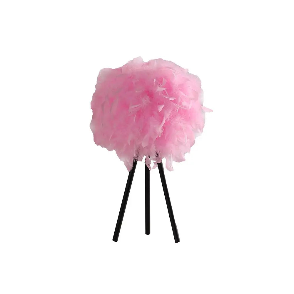 21" Black Tripod Table Lamp With Pink Faux Feather Shade HomeRoots