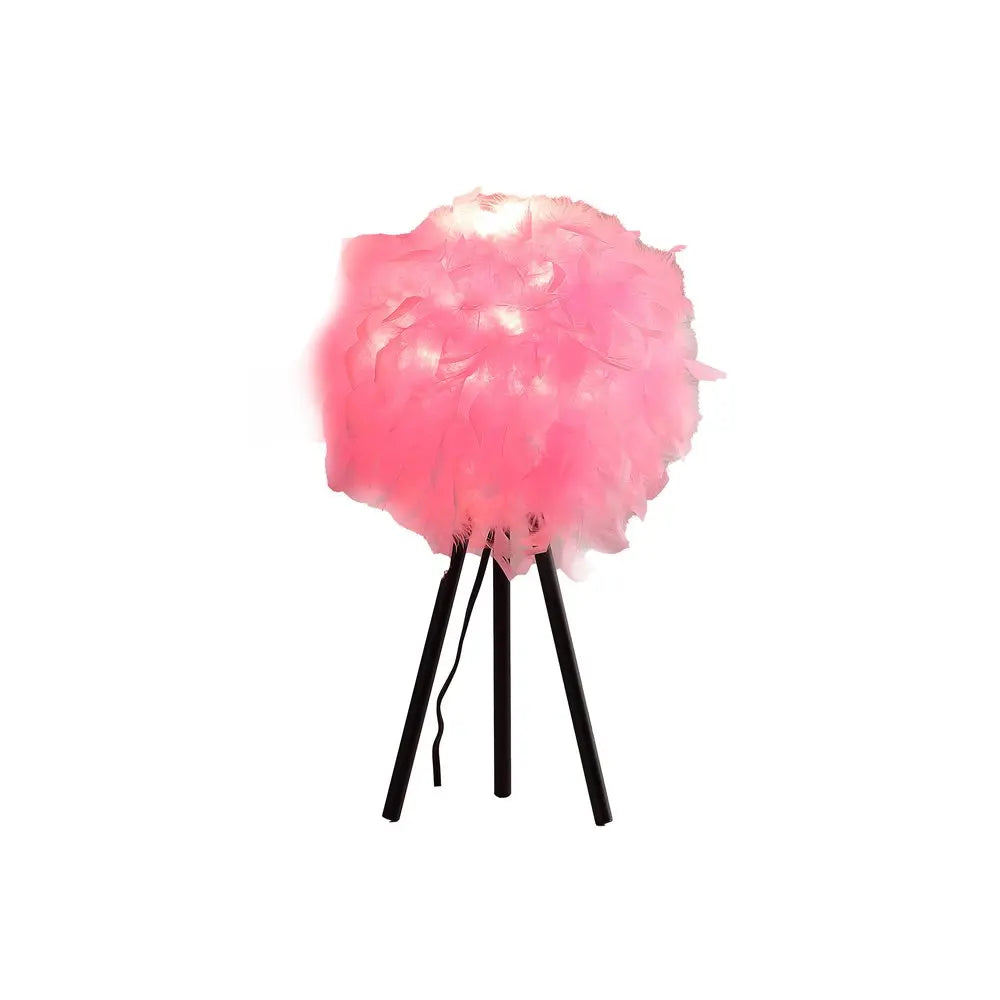 21" Black Tripod Table Lamp With Pink Faux Feather Shade HomeRoots