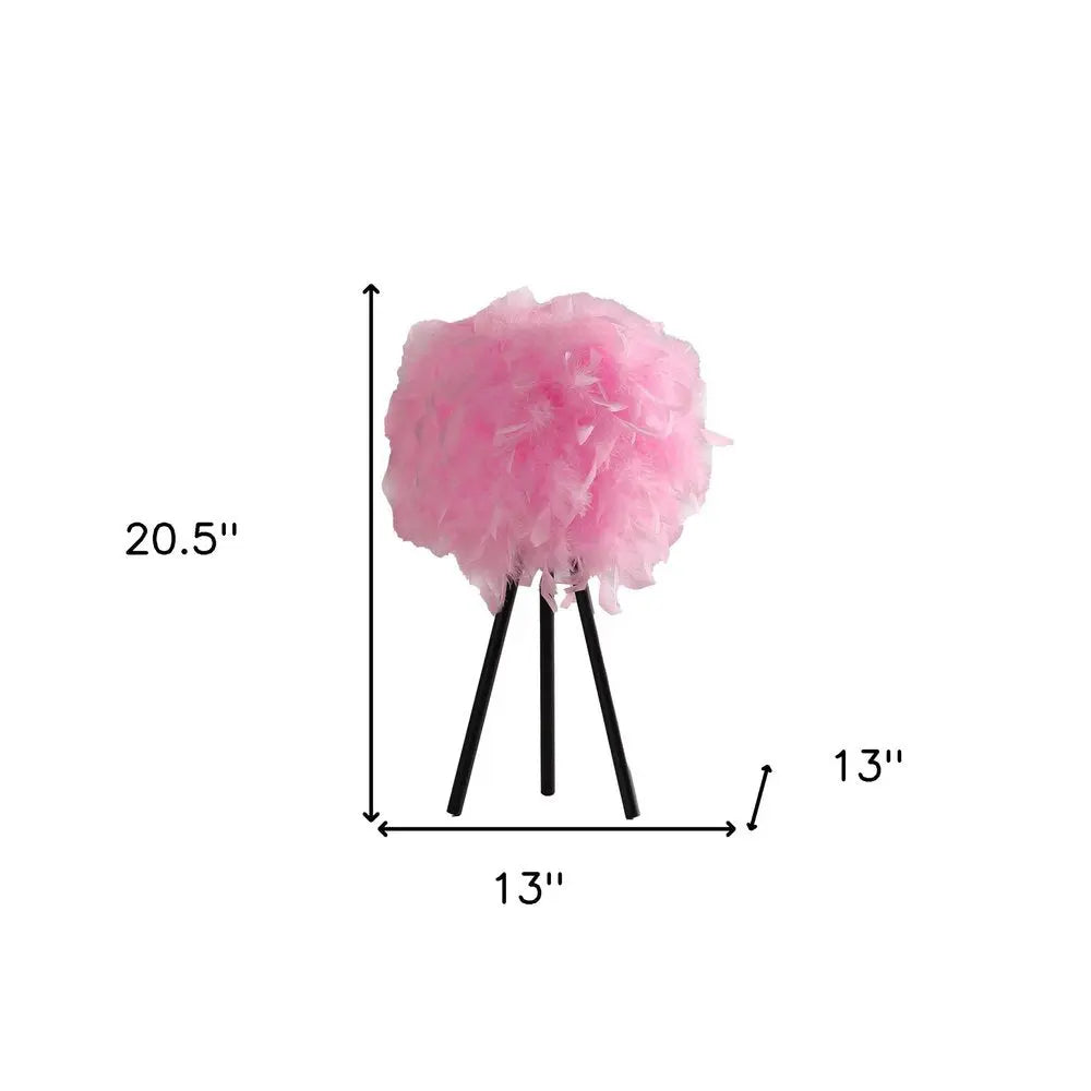 21" Black Tripod Table Lamp With Pink Faux Feather Shade HomeRoots