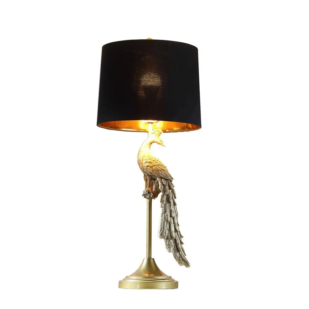 29" Gold Peacock Table Lamp With Black Drum Shade HomeRoots
