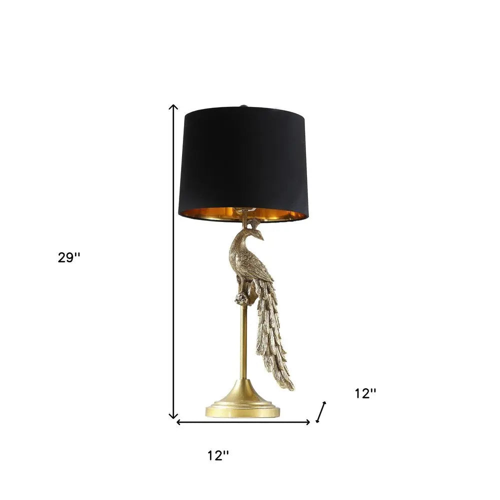 29" Gold Peacock Table Lamp With Black Drum Shade HomeRoots