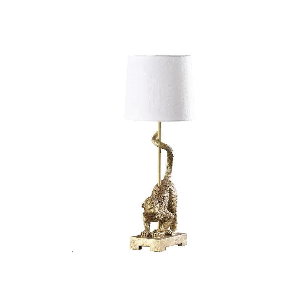 24" Gold Monkey Table Lamp With White Drum Shade HomeRoots