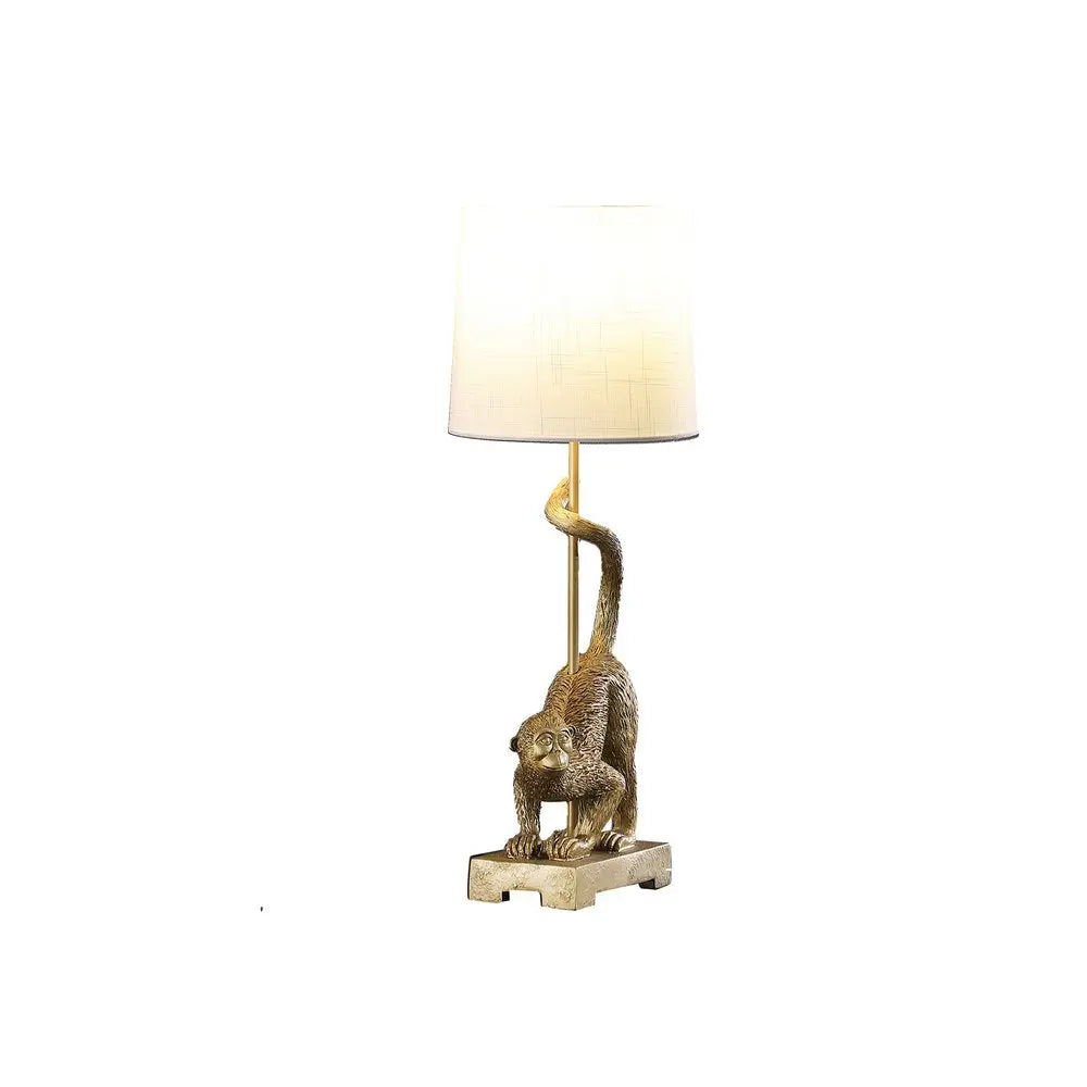 24" Gold Monkey Table Lamp With White Drum Shade HomeRoots