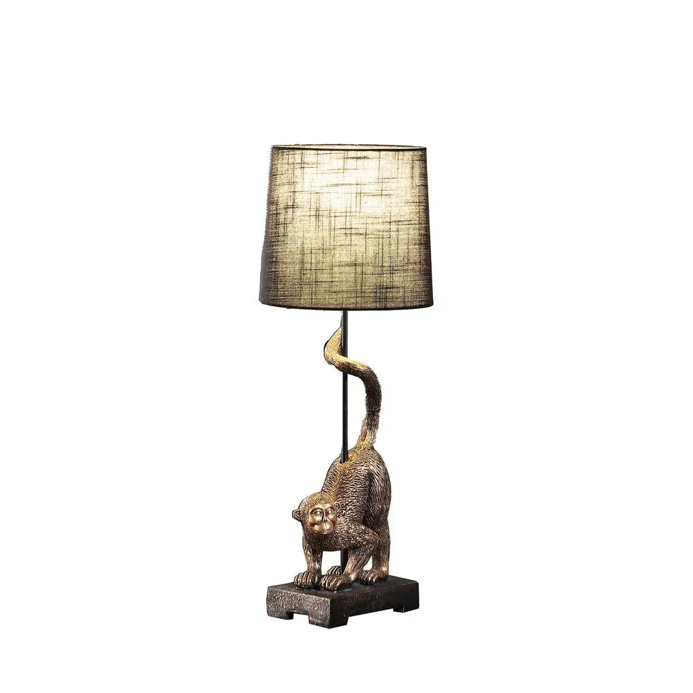 24" Antiqued Gold Monkey Table Lamp With Black Drum Shade HomeRoots