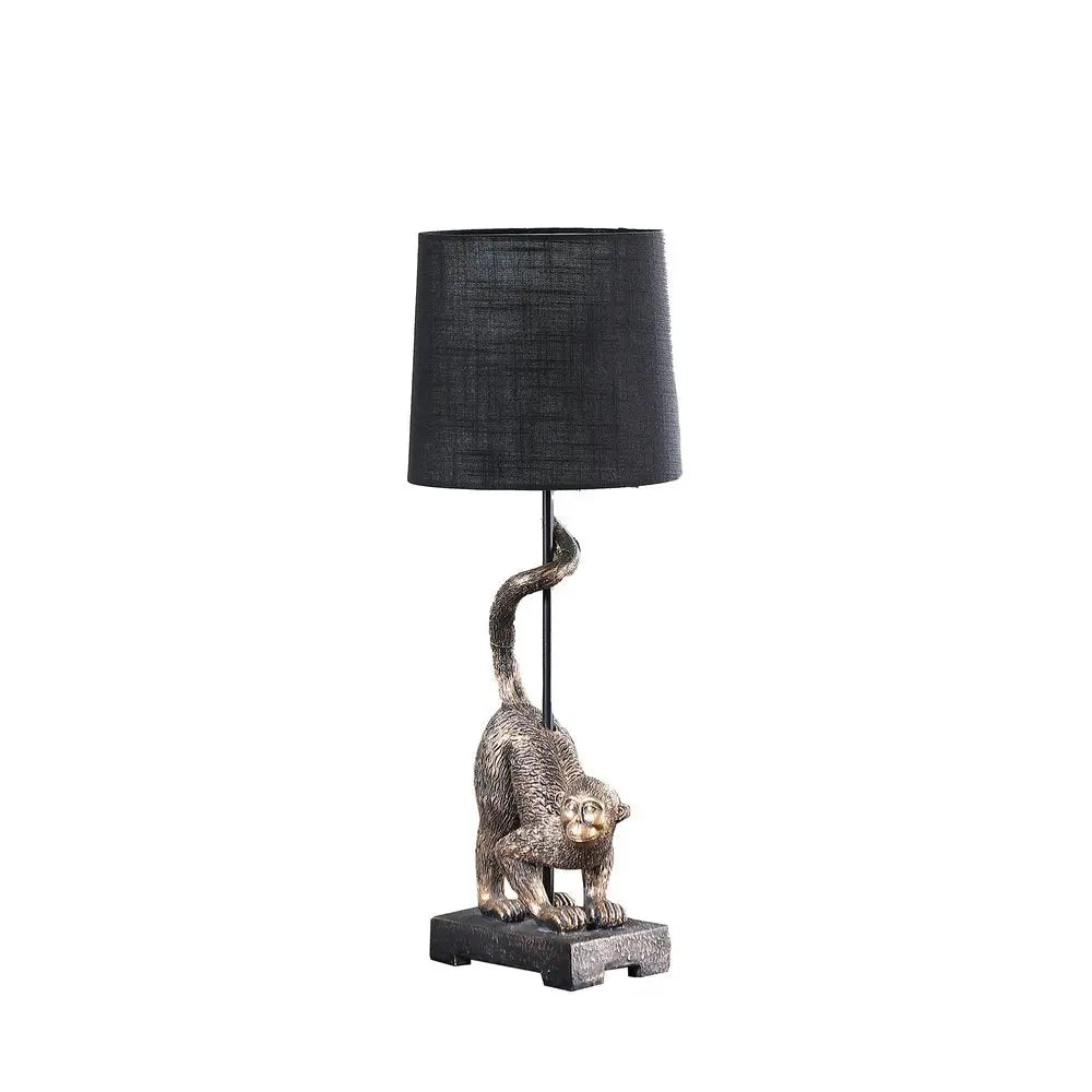 24" Antiqued Gold Monkey Table Lamp With Black Drum Shade HomeRoots