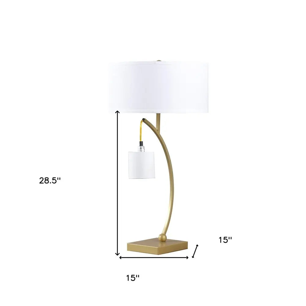 29" Gold Metal Two Light Arched Table Lamp With White Drum Shade HomeRoots