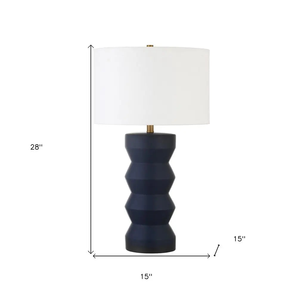 28" Navy Blue Ceramic Table Lamp With White Drum Shade HomeRoots