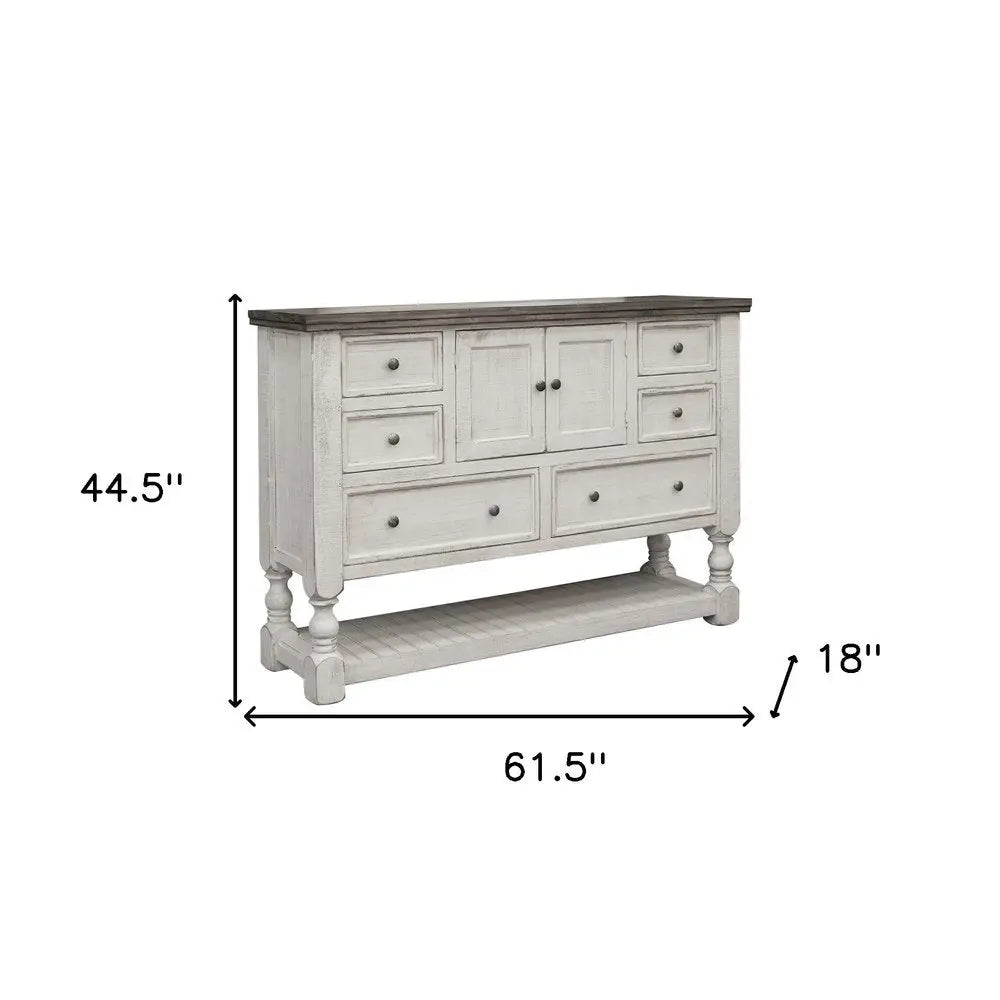 62" Gray and Ivory Solid Wood Six Drawer Triple Dresser HomeRoots