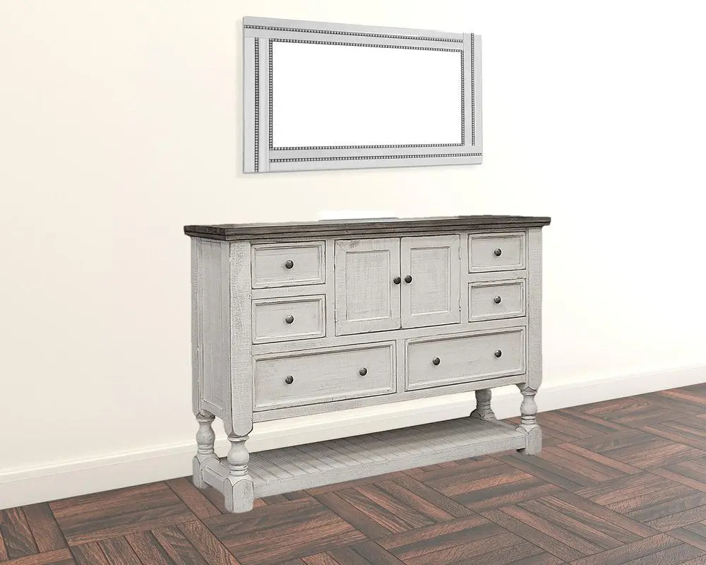 62" Gray and Ivory Solid Wood Six Drawer Triple Dresser HomeRoots