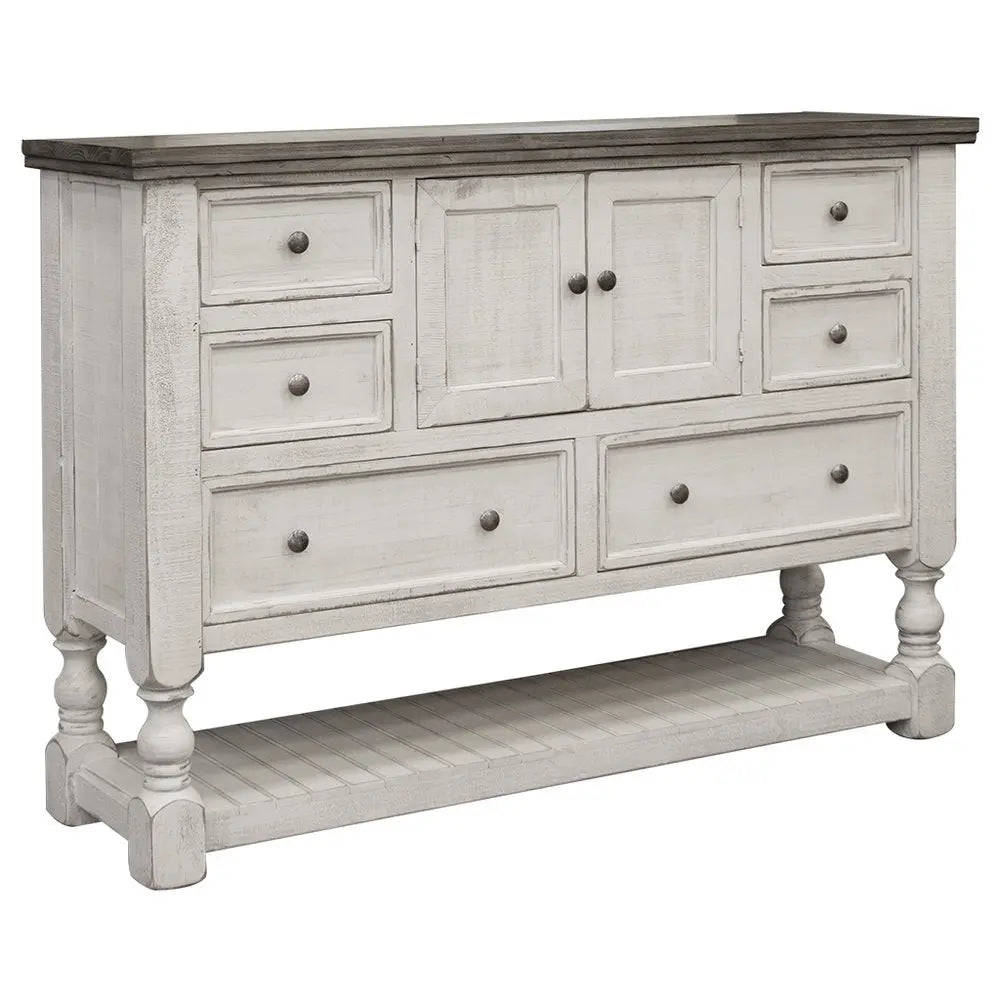 62" Gray and Ivory Solid Wood Six Drawer Triple Dresser HomeRoots
