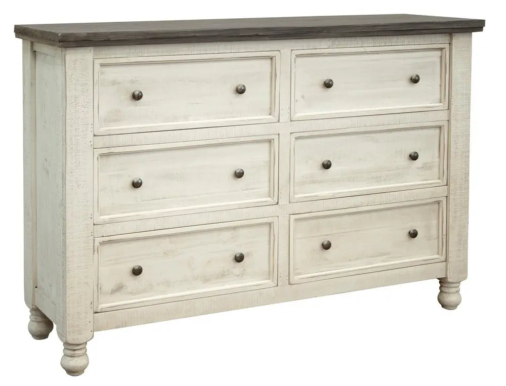 62" Gray and Ivory Solid Wood Six Drawer Double Dresser HomeRoots