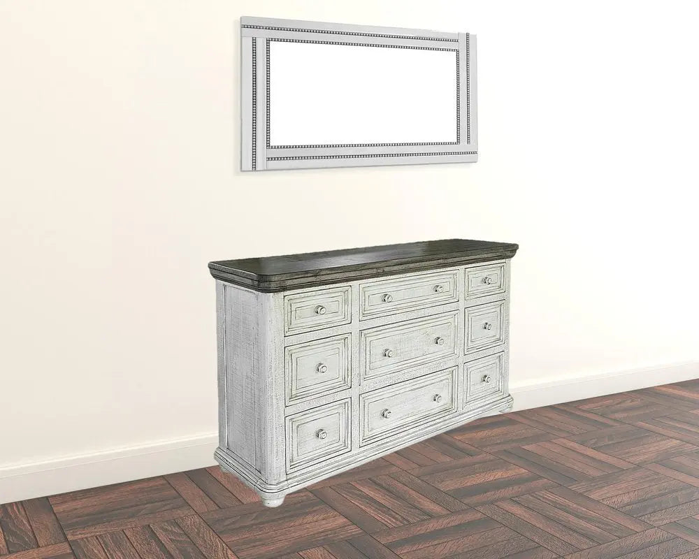 62" Gray and Ivory Solid Wood Nine Drawer Triple Dresser HomeRoots