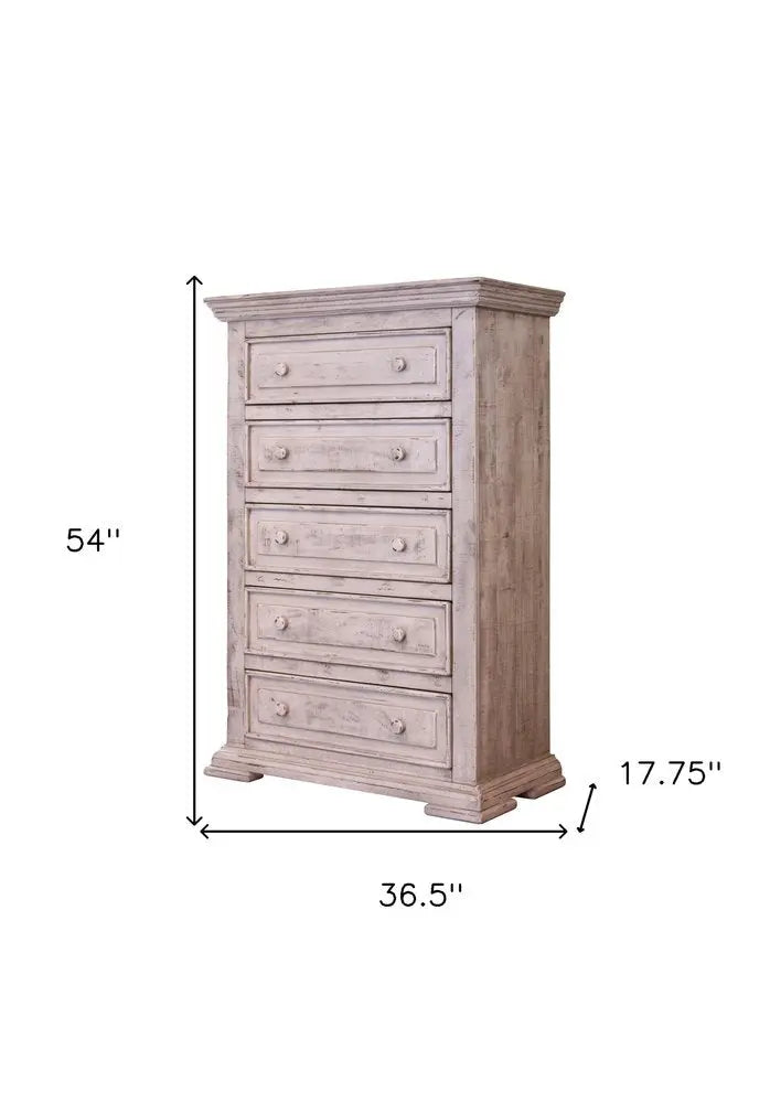 37" White Solid Wood Five Drawer Chest HomeRoots